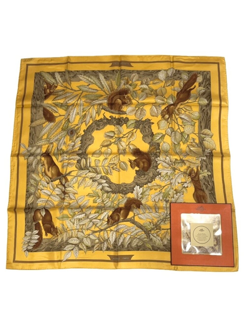 Hermes Carre 90 Casse Noisette Nutcracker Squirrel Pattern Nut Scarf Silk